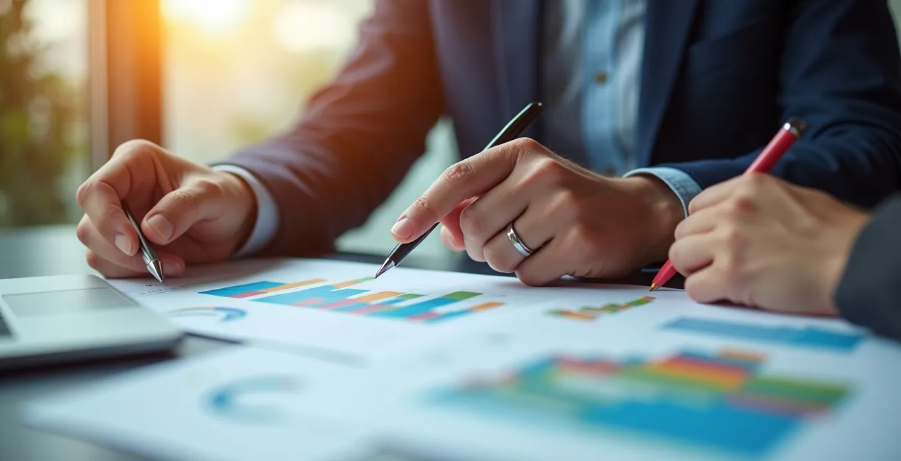 Expert consultant en discussion avec un entrepreneur autour d'une table de travail moderne